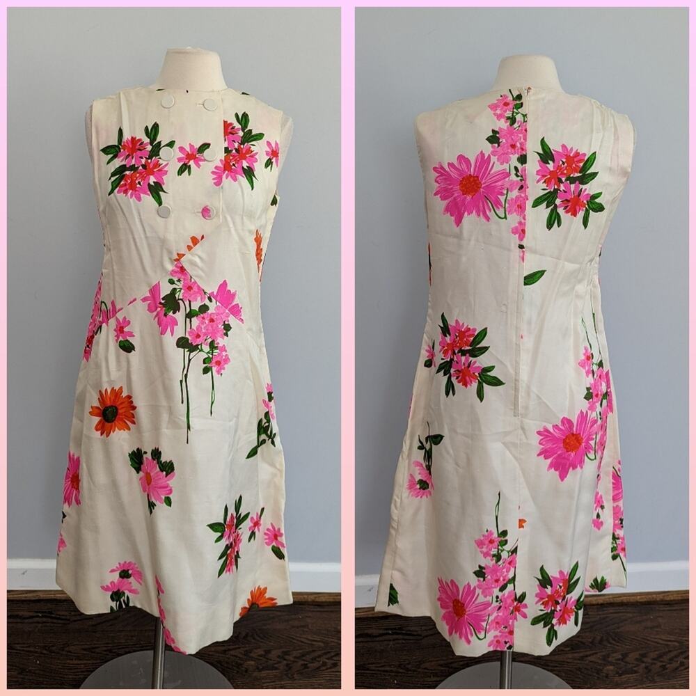 Vintage 1960s Tanner of North Carolina Neon Pink Button Dress Size 16 Fits M/L
